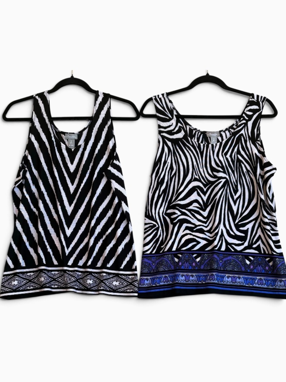 Chicos Travelers Tank Tops Size 2 Chevron Zebra Print Border Hem Bundle Lot of 2